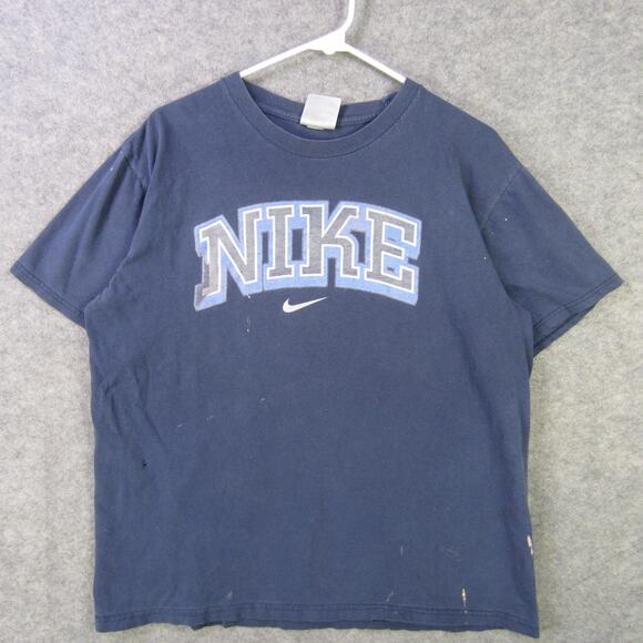 Nike Shirt Mens Small Navy Blue Arch Spell Out Swoosh Graphic Crewneck Tee - Picture 1 of 10